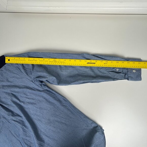 Faconnable Shirt Mens L Chambray Contempory Blue Corduroy Yoke‎ Roll Tab Sleeve - Picture 13 of 16